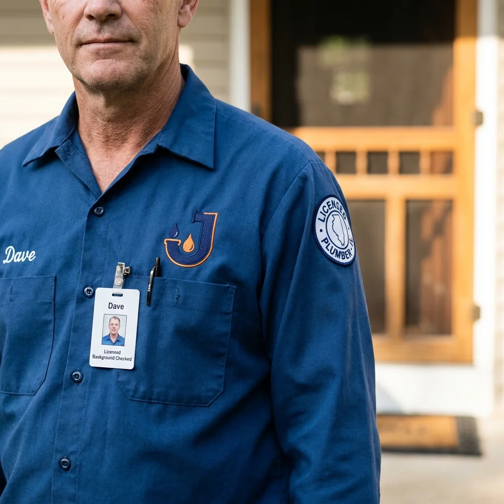 Licensed plumber showing ID badge in Marseilles, IL