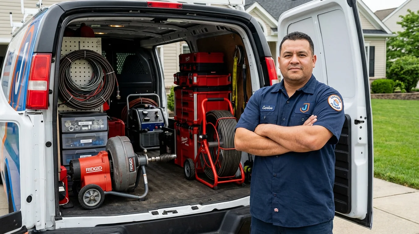 Professional drain cleaning equipment and Johns Plumbing LLC plumber in Marseilles