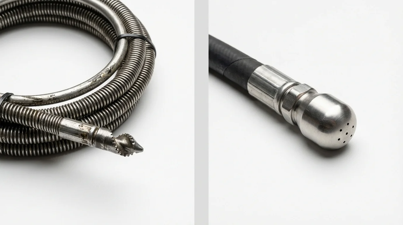 Drain snake cable and hydro jetting nozzle used for drain cleaning in Marseilles, IL
