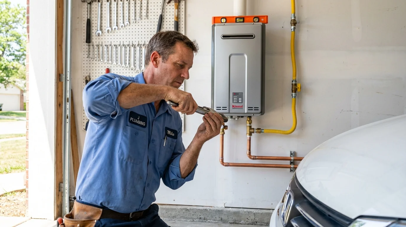 Tankless water heater installation by a Johns Plumbing LLC plumber in Marseilles